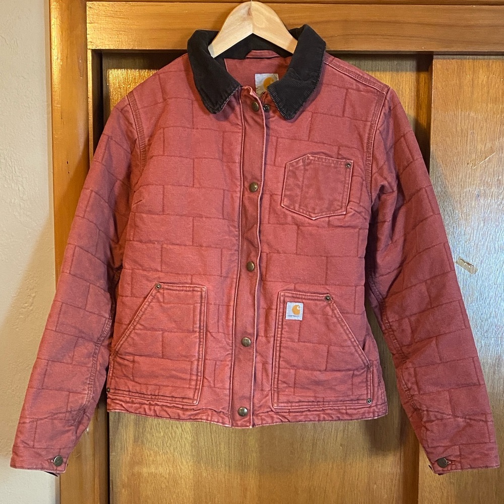 RARE Vintage Carhartt Womens Jacket Small Lined Quilted Sandstone Brick Red